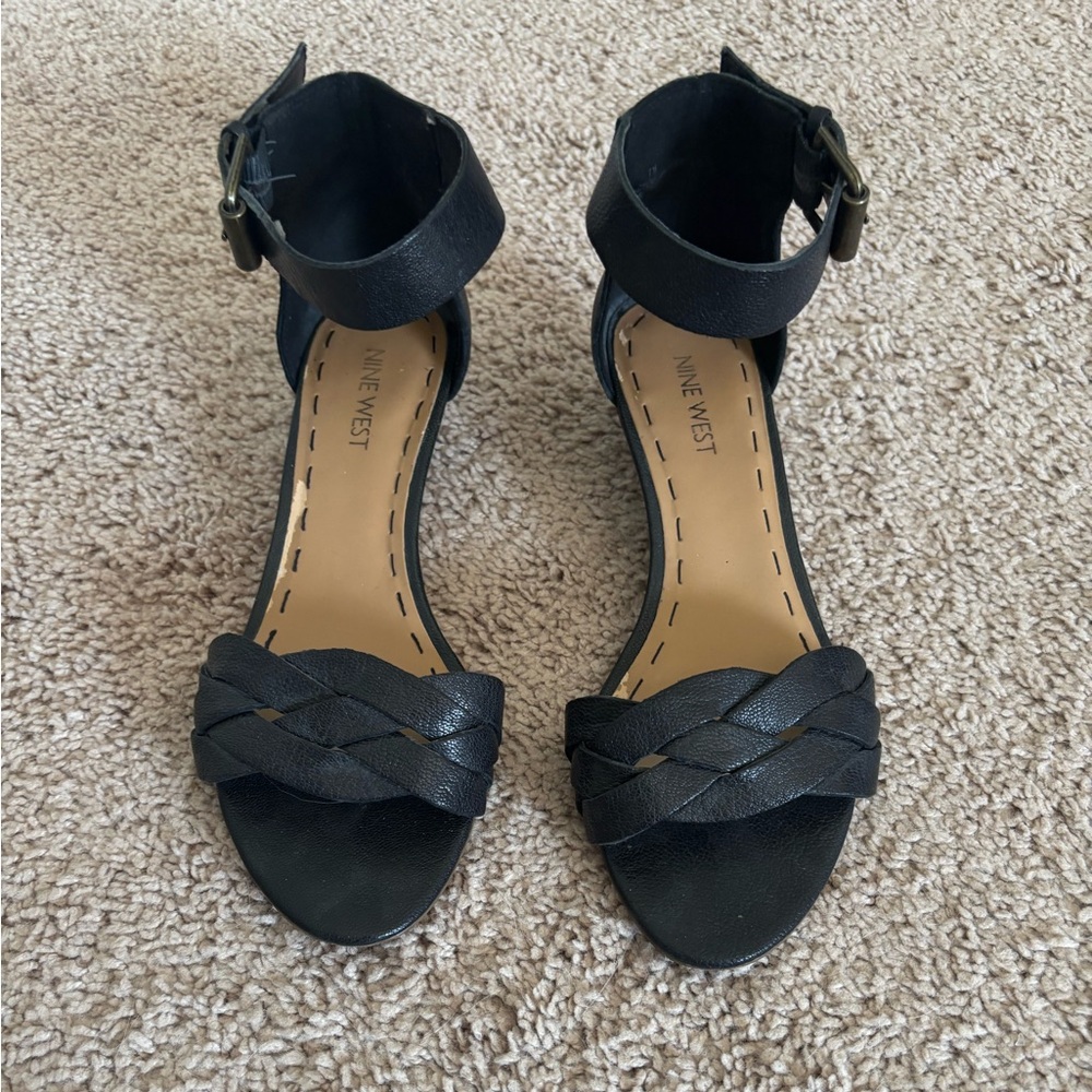 Nine West Black Braided Open-Toe Ankle-Strap Heels